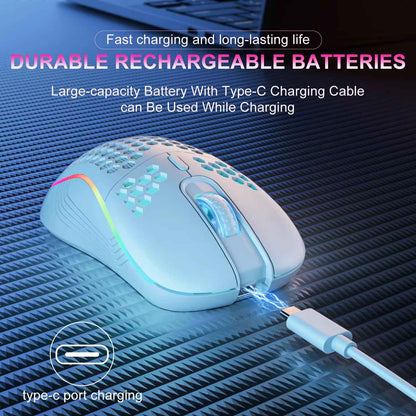 2.4G Wireless Mouse with RGB Backlit 6-Button 3-Speed DPI Type C Rechargeable Ergonomic Honeycomb Design Gaming Mouse