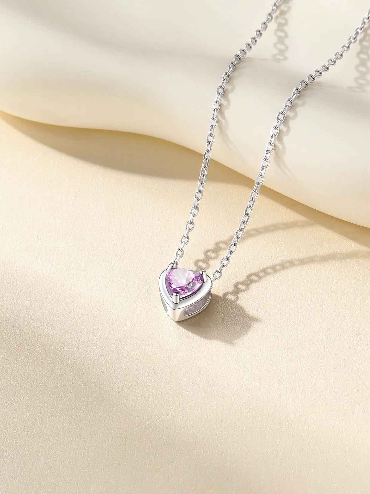 Silver Necklace 925 Sterling Silver Birthstone Love Heart Necklace Mother'S Day Gift