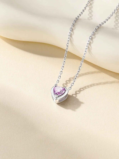 Silver Necklace 925 Sterling Silver Birthstone Love Heart Necklace Mother'S Day Gift