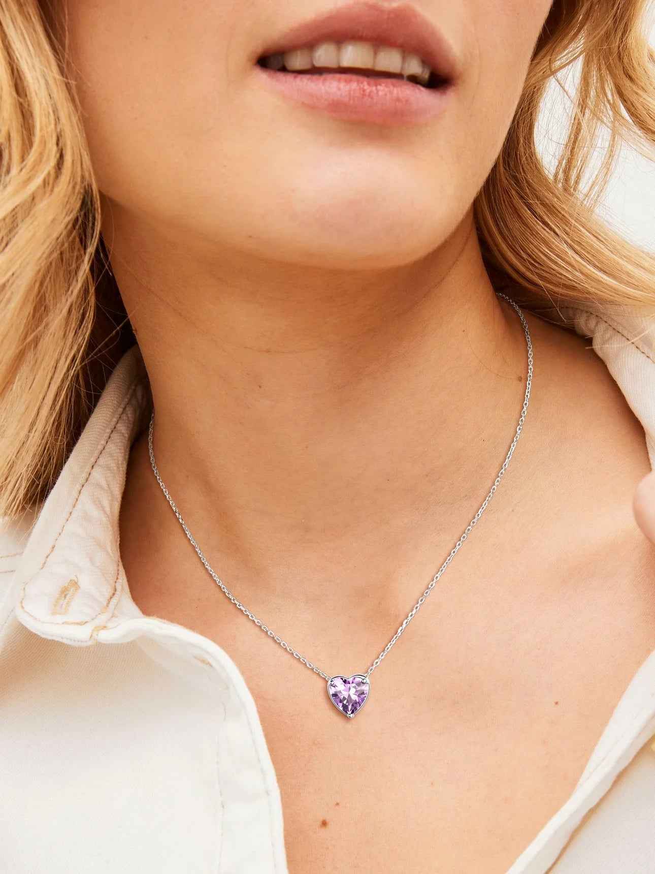 Silver Necklace 925 Sterling Silver Birthstone Love Heart Necklace Mother'S Day Gift