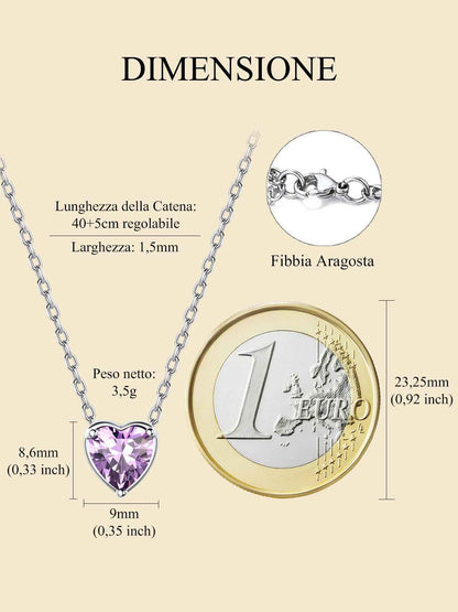Silver Necklace 925 Sterling Silver Birthstone Love Heart Necklace Mother'S Day Gift